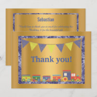 GOLD BLUE MARBLE TRIM TOY TRAIN THANK YOU