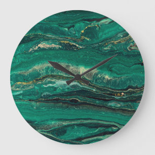 Gold Blue Marbling: Fluid Art Large Clock