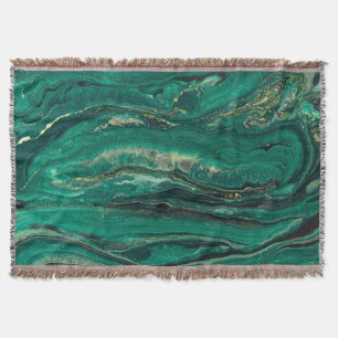 Gold Blue Marbling: Fluid Art Throw Blanket