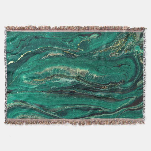 Gold Blue Marbling: Fluid Art Throw Blanket (Front)