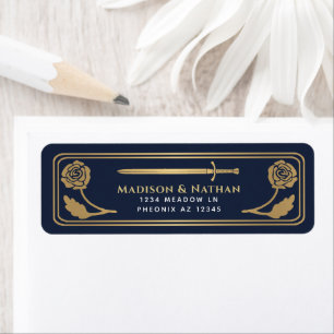 Gold Blue Mediaeval Fantasy Sword Wedding Label Return Address Label