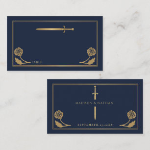 Gold Blue Mediaeval Royal Sword Wedding Place Card