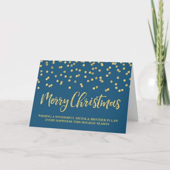 Gold Blue Merry Christmas Sister & Brother in Law Holiday Card (Front)