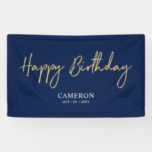 Gold & Blue Minimal Custom Happy Birthday Banner