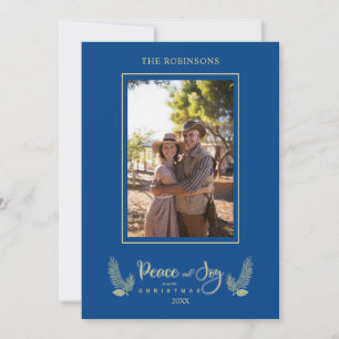 Gold Blue Minimalist Chic Christmas Photo Family