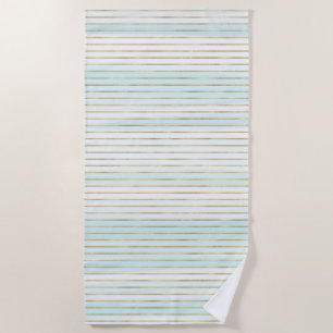 Gold Blue Mint White Beachy Watercolor Stripes     Beach Towel