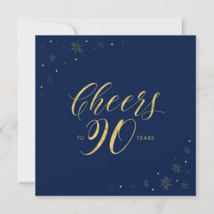 Gold & Blue   Modern 90th Birthday Party Square Invitation