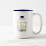 Gold & Blue | Modern Graduation Custom Gift Two-Tone Coffee Mug<br><div class="desc">Celebrate your special event with this custom mug. This coffee mug design features stylish gold typography " Congrats GRAD " and a graduation cap graphic with custom text. Perfect personalised gift for graduation day! More designs available at my shop BaraBomDesign.</div>