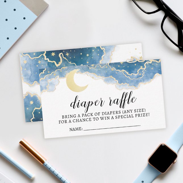 Gold blue moon diaper raffle baby shower cards (Creator Uploaded)