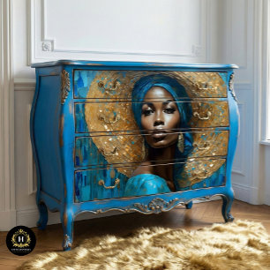 Gold Blue Mosaic African American Woman Decoupage  Tissue Paper