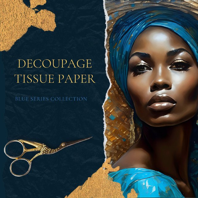 Gold Blue Mosaic African American Woman Decoupage  Tissue Paper (Creator Uploaded)