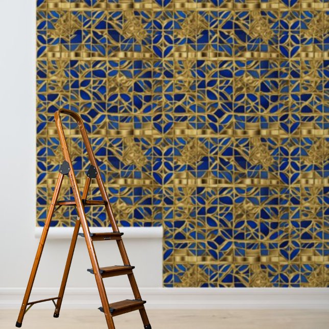 Gold Blue Mosiac Tiles Pattern Peel Stick Wallpaper (Gold Blue Mosiac Tiles Pattern Peel Stick Wallpaper)