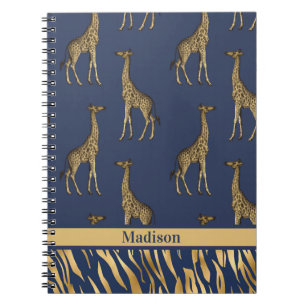 Gold Blue Name Giraffe Tiger Elegant Chic Stylish Notebook
