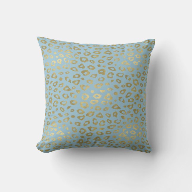 Gold Blue Ombre Leopard Print Cushion (Front)