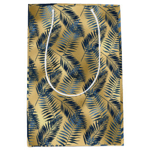 Gold Blue Palm Leaf Wrapping Paper Medium Gift Bag