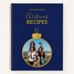Gold Blue Photo Ornaments Christmas Recipe Notebook