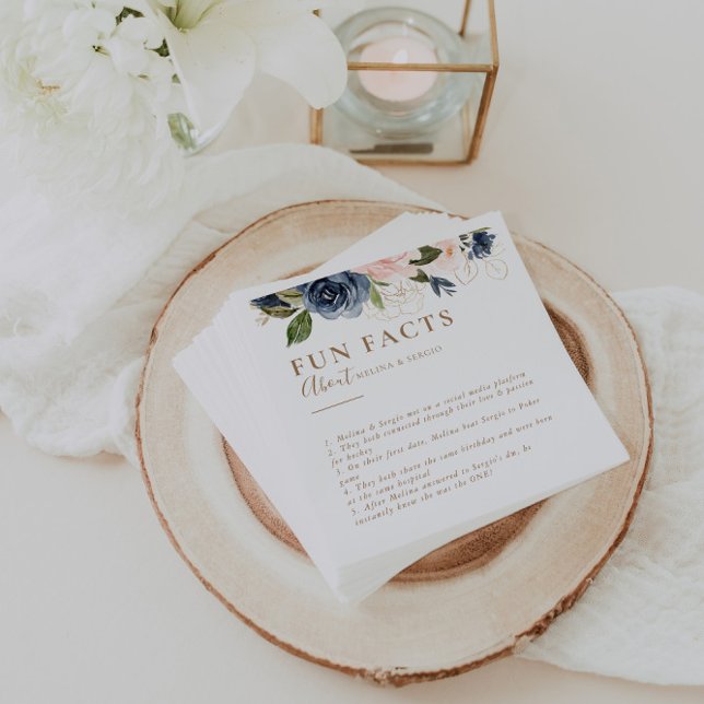 Gold Blue Pink Flowers Trivia Fun Facts Wedding  Napkin (Creator Uploaded)