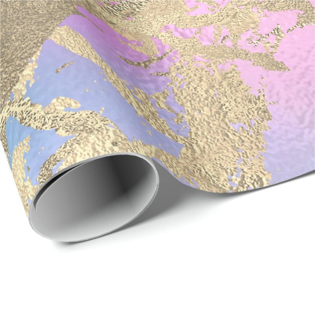Gold Blue Pink Ombre Marble Pastel Metallic Stroke Wrapping Paper (Roll Corner)