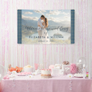 Gold & Blue Polka Dot Personalised wedding Banner
