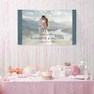 Gold & Blue Polka Dot Personalised wedding Banner