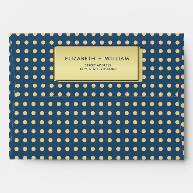 Gold & Blue Polka Dot Personalised wedding Envelope (Back (Top Flap))