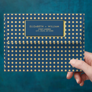 Gold & Blue Polka Dot Personalised wedding Envelope