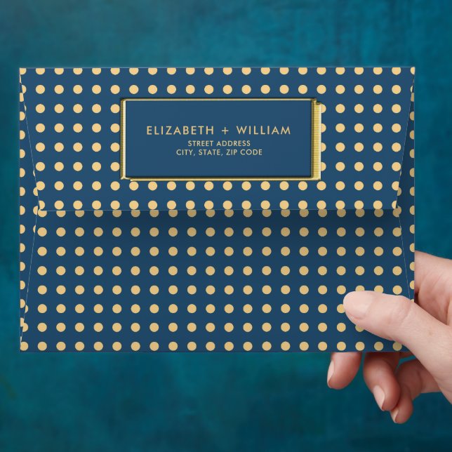 Gold & Blue Polka Dot Personalised wedding Envelope (Hand)