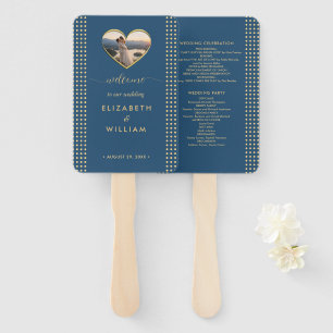 Gold & Blue Polka Dot Personalised wedding Hand Fan