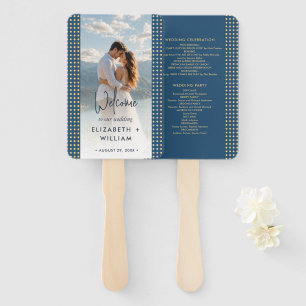 Gold & Blue Polka Dot Personalised wedding Hand Fan