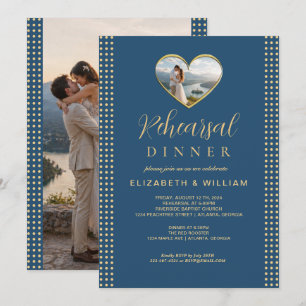 Gold & Blue Polka Dot Personalised wedding Invitation
