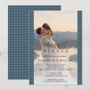 Gold & Blue Polka Dot Personalised wedding Invitation