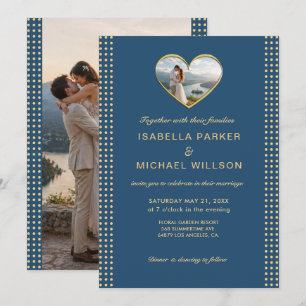 Gold & Blue Polka Dot Personalised wedding Invitation