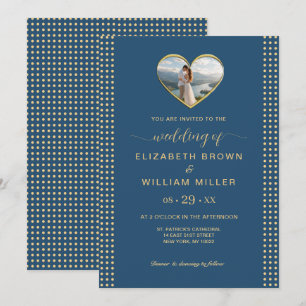 Gold & Blue Polka Dot Personalised wedding Invitation