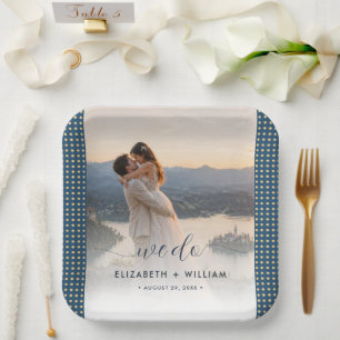 Gold & Blue Polka Dot Personalised wedding Paper Plate