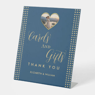 Gold & Blue Polka Dot Personalised wedding Pedestal Sign