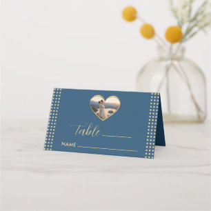 Gold & Blue Polka Dot Personalised wedding Place Card