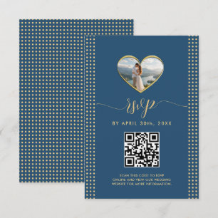 Gold & Blue Polka Dot Personalised wedding RSVP Card