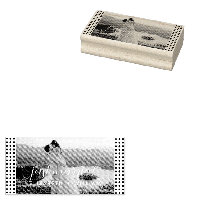 Gold & Blue Polka Dot Personalised wedding Rubber Stamp (Stamped)