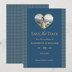 Gold & Blue Polka Dot Personalised wedding Save The Date