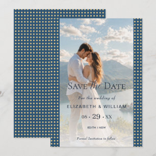 Gold & Blue Polka Dot Personalised wedding Save The Date