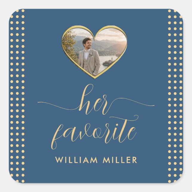 Gold & Blue Polka Dot Personalised wedding Square Sticker (Front)