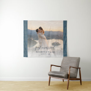 Gold & Blue Polka Dot Personalised wedding Tapestry