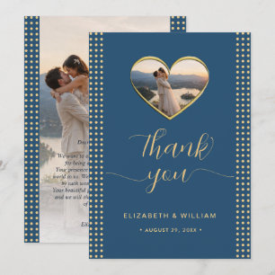 Gold & Blue Polka Dot Personalised wedding Thank You Card