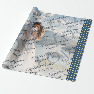 Gold & Blue Polka Dot Personalised wedding Wrapping Paper