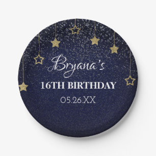 Gold Blue Prom Under Stars Starry Night Birthday Paper Plate