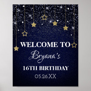Gold Blue Prom Under Stars Starry Night Birthday Poster