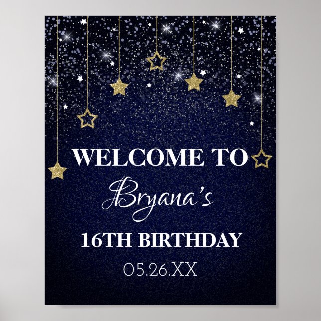 Gold Blue Prom Under Stars Starry Night Birthday Poster (Front)