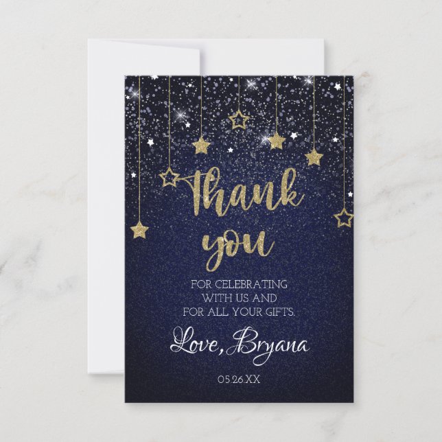 Gold Blue Prom Under Stars Starry Night Birthday Thank You Card (Front)