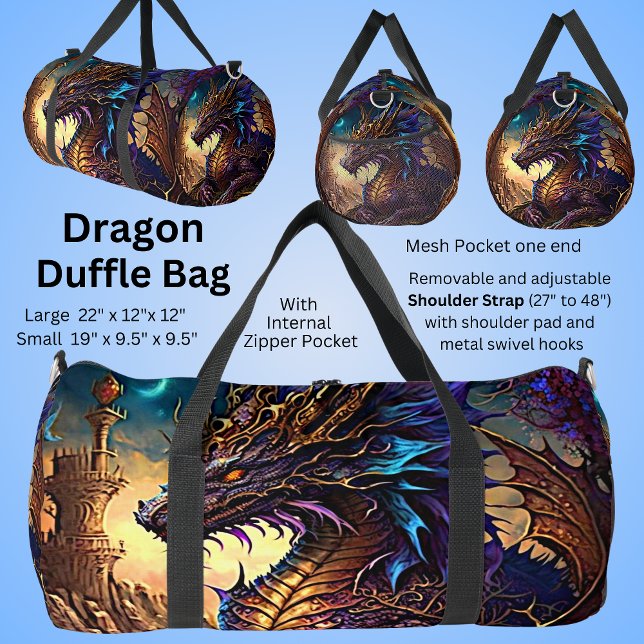 Gold Blue Purple Dragon With Tower Duffle Bag (Creator Uploaded)