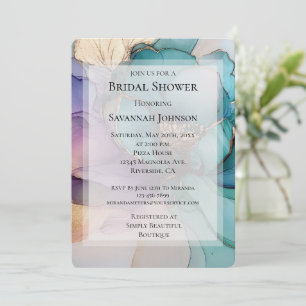 Gold Blue Purple Floral Romantic Bridal Shower Invitation